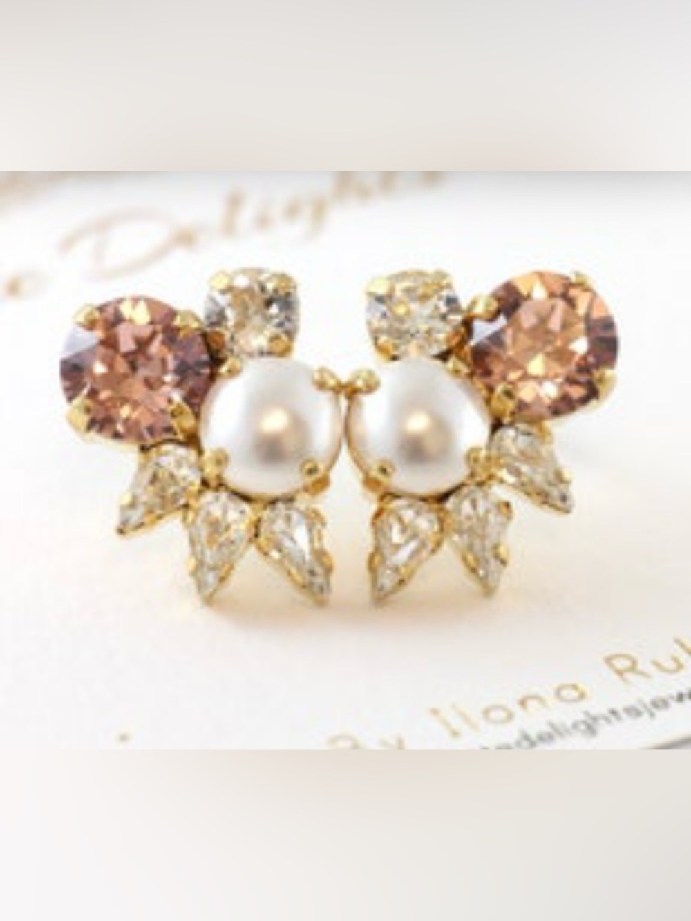 Classic Pearl and Crystal Gold Stud Earrings - Pink Crystal Accent